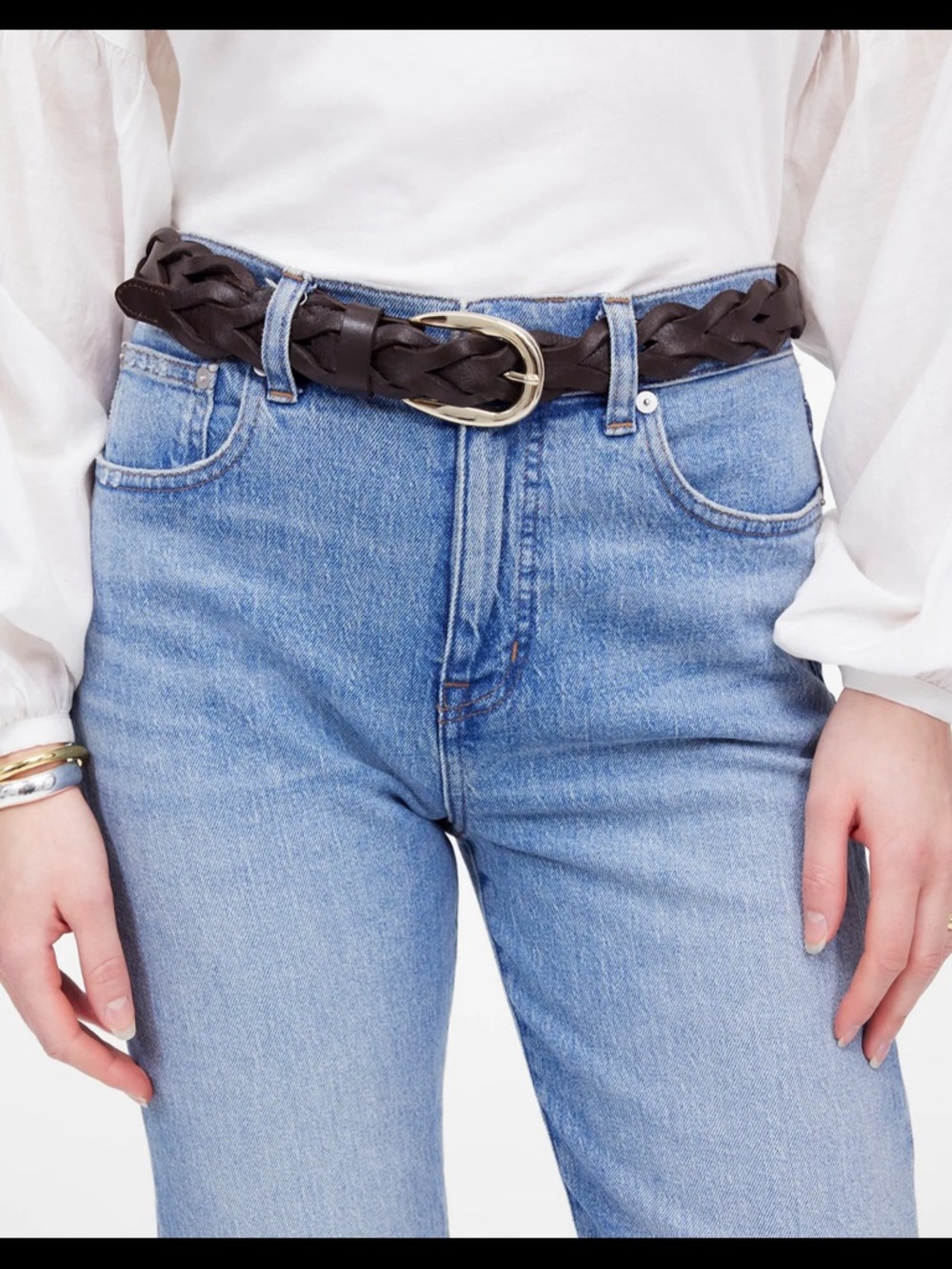 Madewell Braided Leather Belt in Dark Brown with Gold Buckle